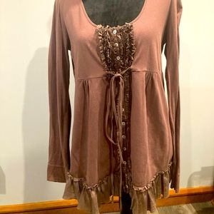 Mystree The Buckle Boho Ruffle Tie LS Top